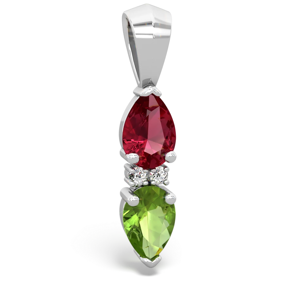 Lab Ruby Bowtie Drop 14K White Gold pendant P0865