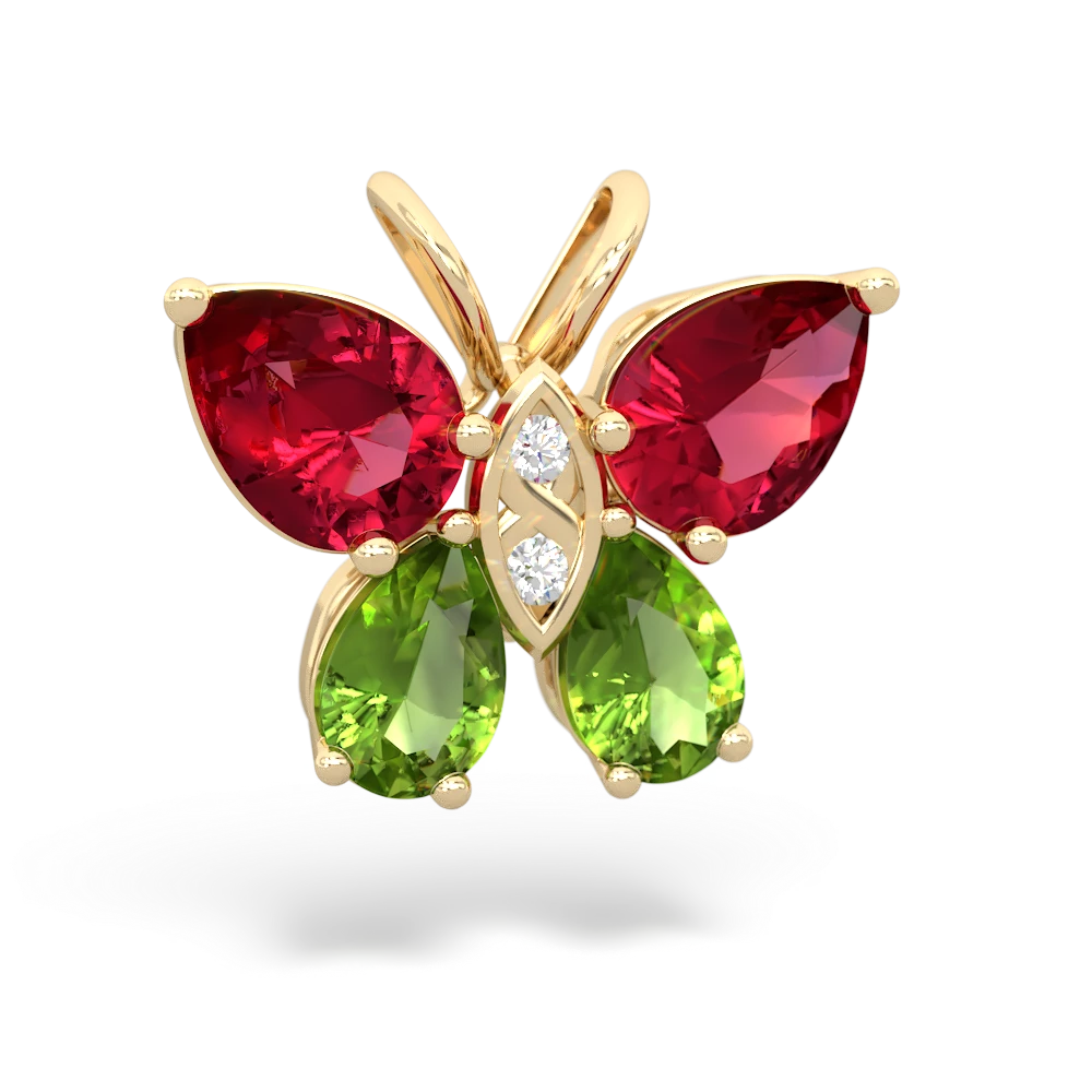 Lab Ruby Butterfly 14K Yellow Gold pendant P2215