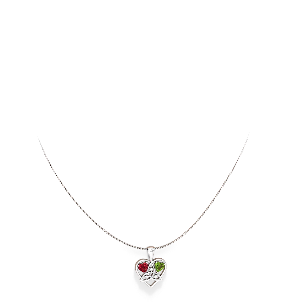 Lab Ruby Celtic Trinity Heart 14K White Gold pendant P5331