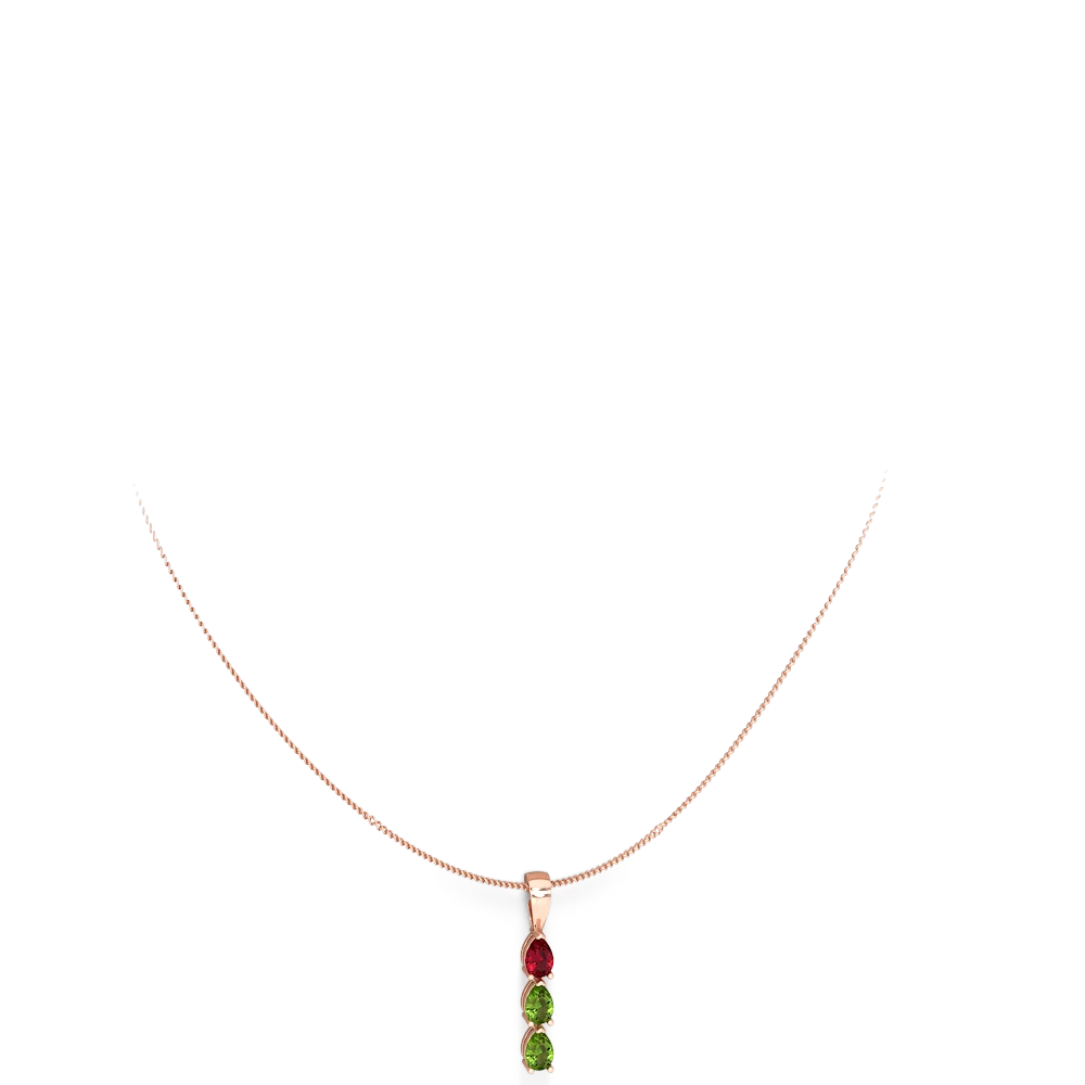 Lab Ruby Dew Drops 14K Rose Gold pendant P2251