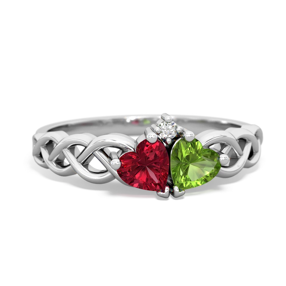 Lab Ruby Heart To Heart Braid 14K White Gold ring R5870