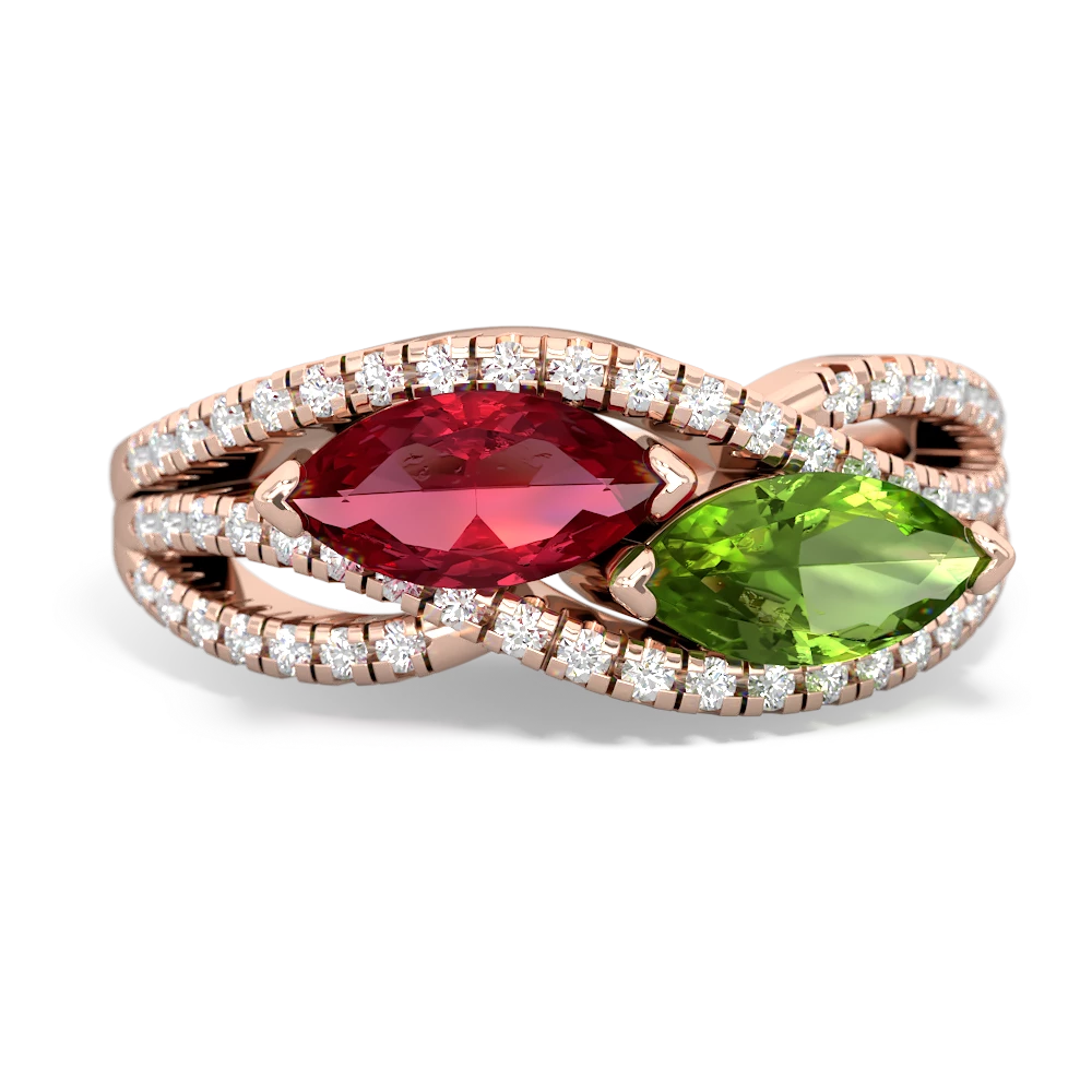 Lab Ruby Diamond Rivers 14K Rose Gold ring R3070