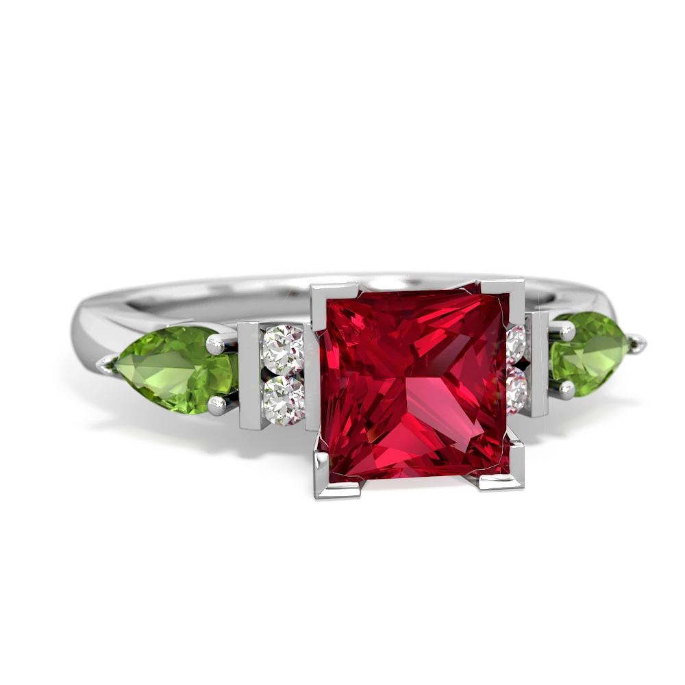 Lab Ruby 6Mm Princess Eternal Embrace Engagement 14K White Gold ring C2002