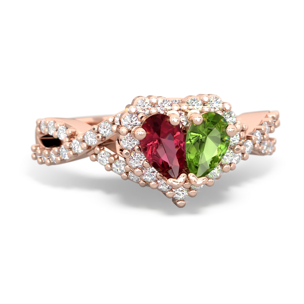 Lab Ruby Diamond Twist 'One Heart' 14K Rose Gold ring R2640HRT