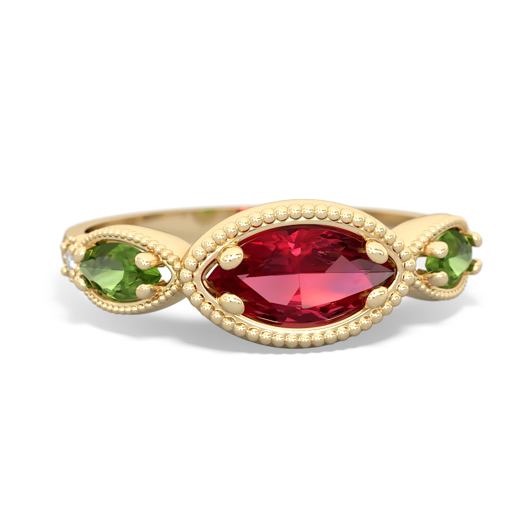 Lab Ruby Milgrain Marquise 14K Yellow Gold ring R5700