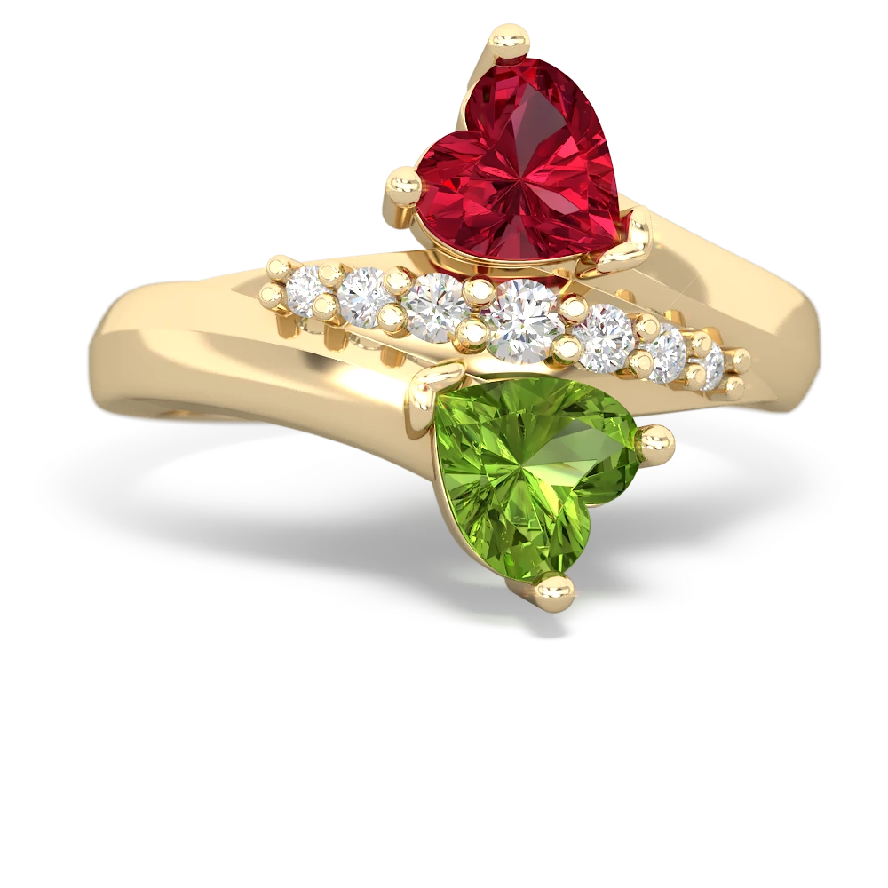 Lab Ruby Heart To Heart 14K Yellow Gold ring R2064