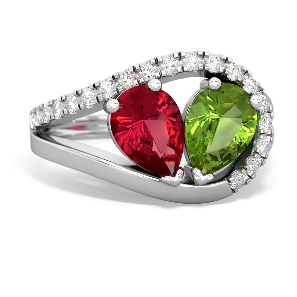 Lab Ruby Nestled Heart Keepsake 14K White Gold ring R5650