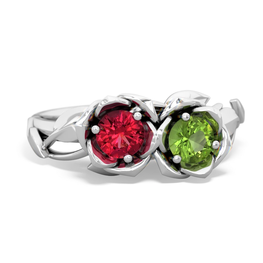 Lab Ruby Rose Garden 14K White Gold ring R5510