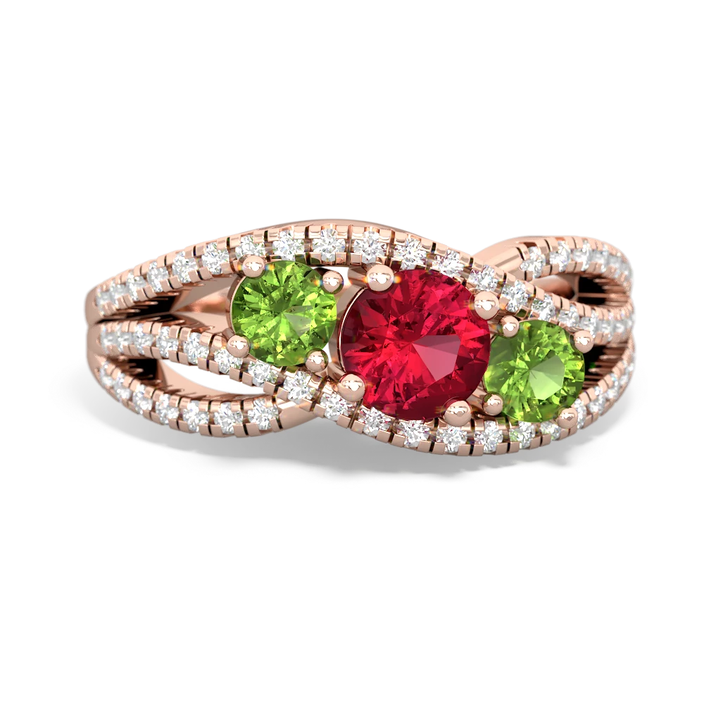 Lab Ruby Three Stone Aurora 14K Rose Gold ring R3080