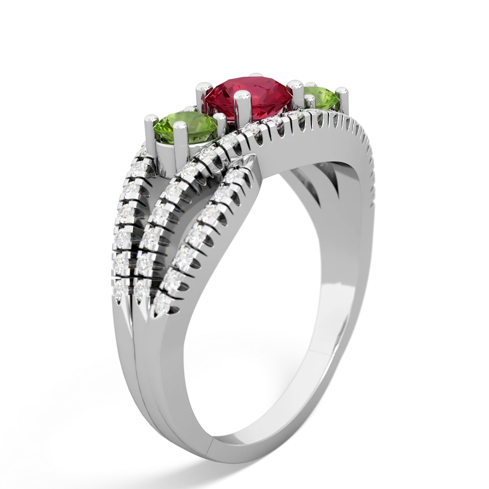 Lab Ruby Three Stone Aurora 14K White Gold ring R3080