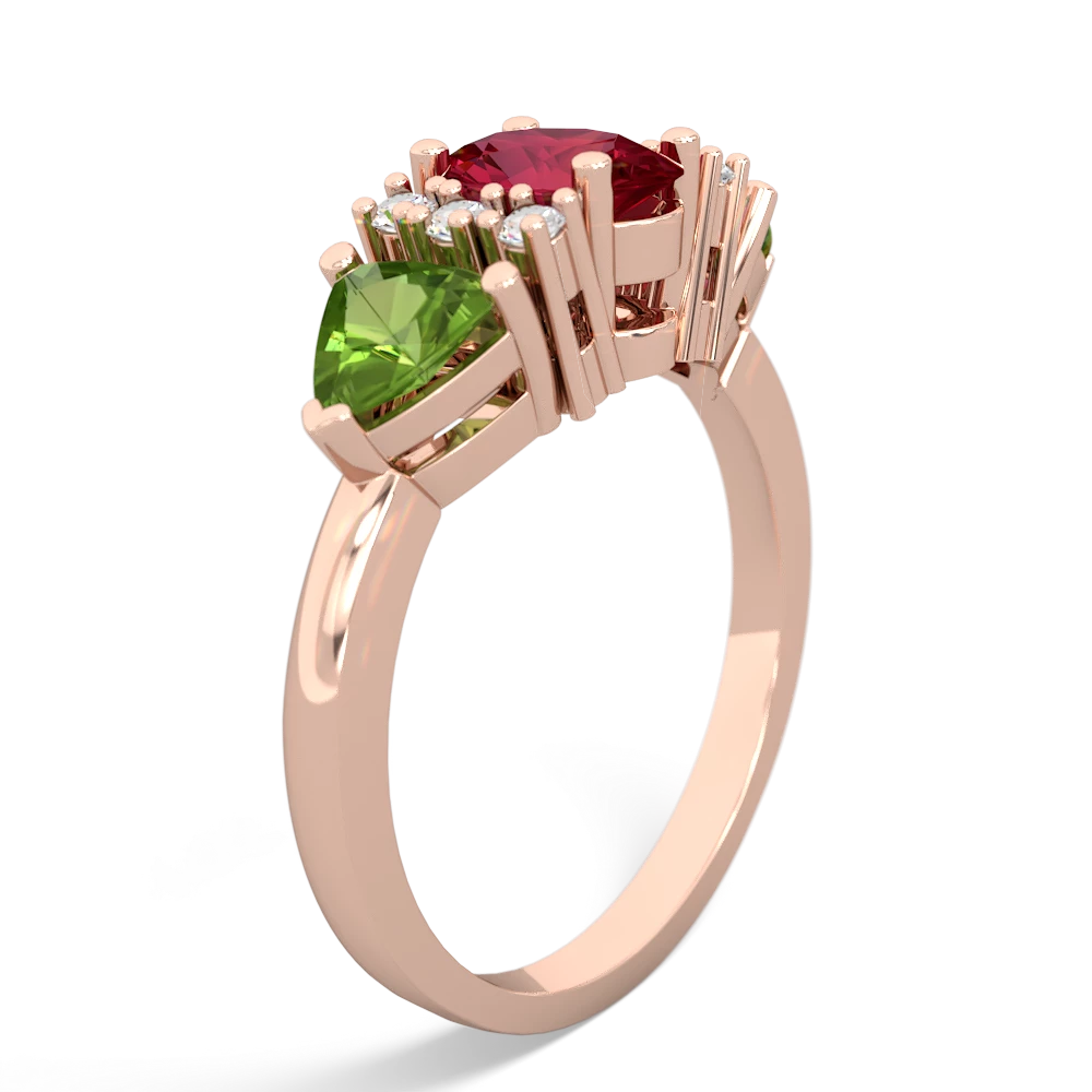 Lab Ruby Antique Style Three Stone 14K Rose Gold ring R2186