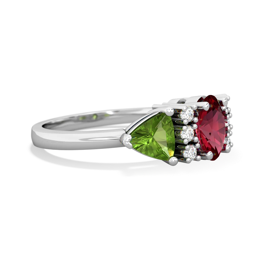 Lab Ruby Antique Style Three Stone 14K White Gold ring R2186