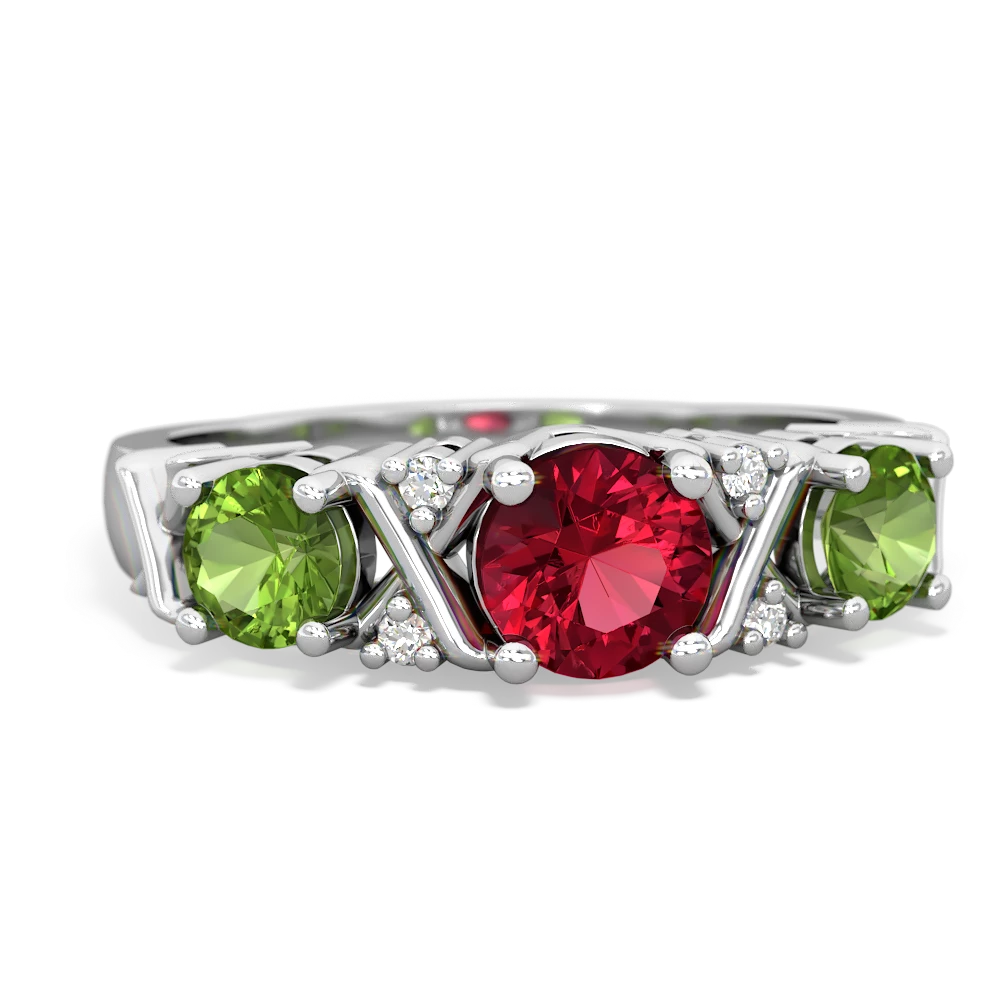 Lab Ruby Hugs And Kisses 14K White Gold ring R5016