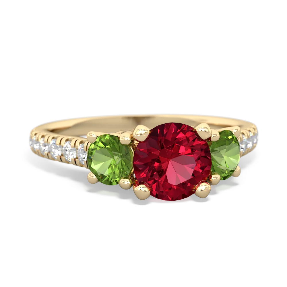 Lab Ruby Pave Trellis 14K Yellow Gold ring R5500