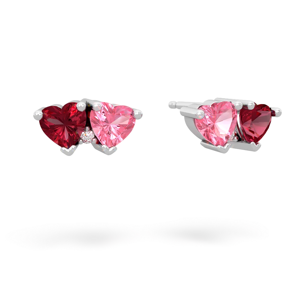 Lab Ruby Sweethearts 14K White Gold earrings E5260