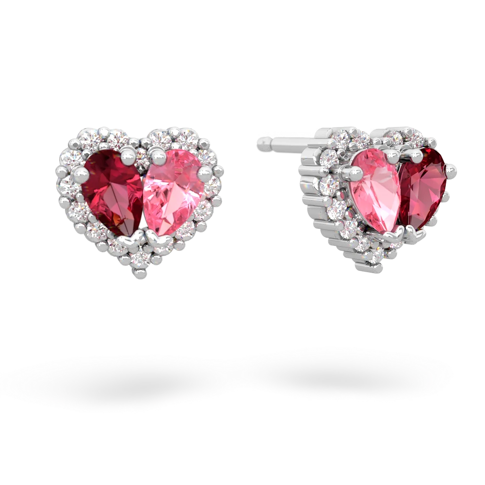 Lab Ruby Halo 14K White Gold earrings E7008