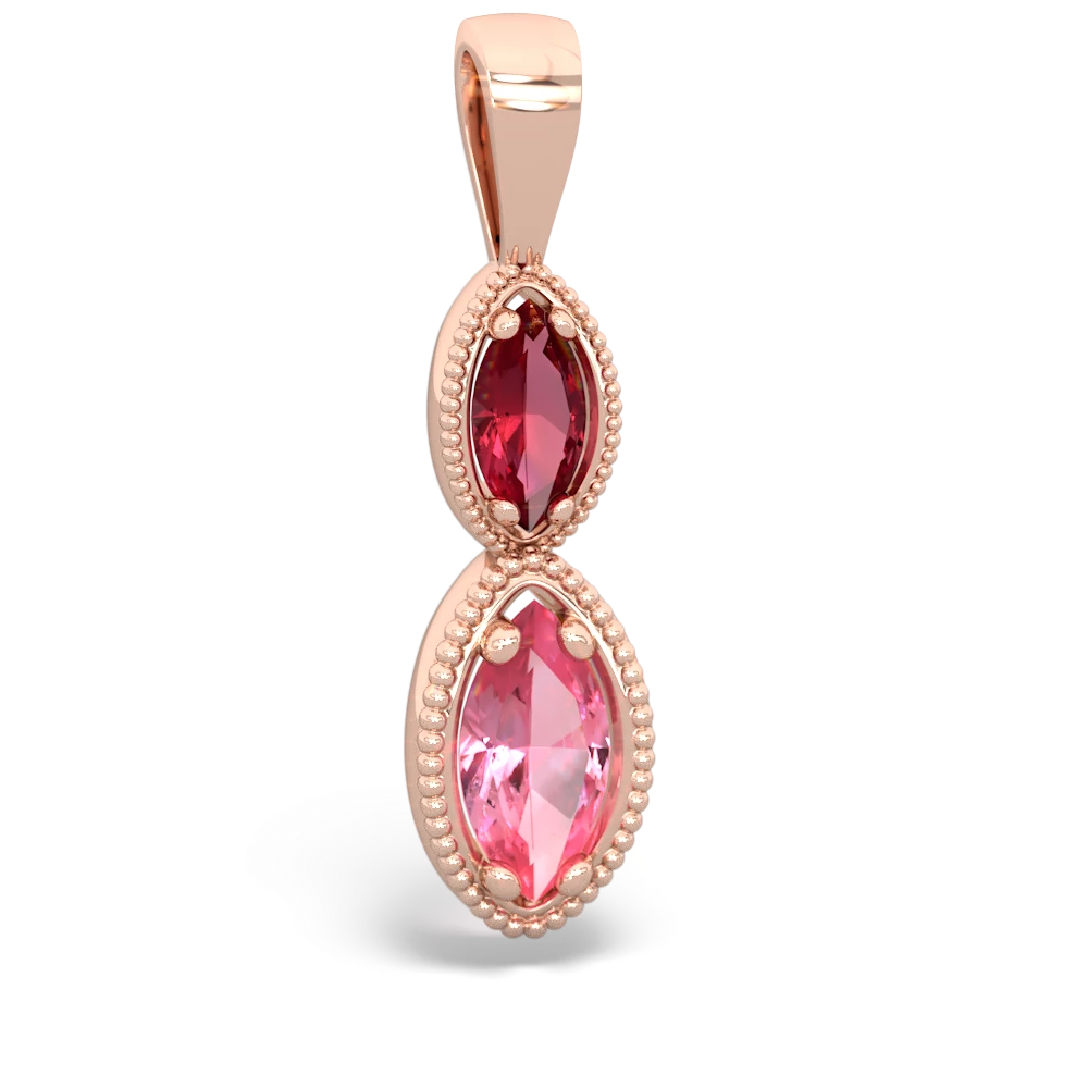 14K Rose Gold Oval Pink Sapphire Halo Necklace