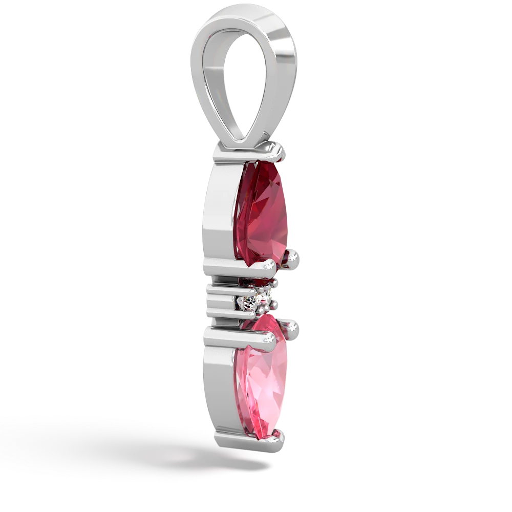 Lab Ruby Bowtie Drop 14K White Gold pendant P0865