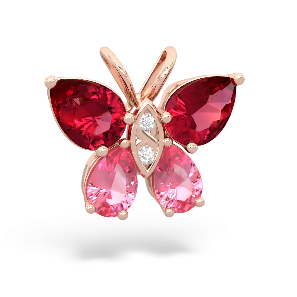 Lab Ruby Butterfly 14K Rose Gold pendant P2215