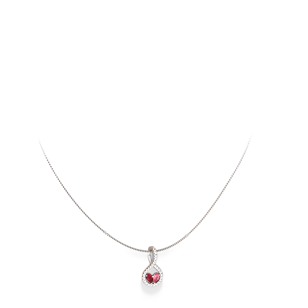 Lab Ruby Pave Twist 'One Heart' 14K White Gold pendant P5360