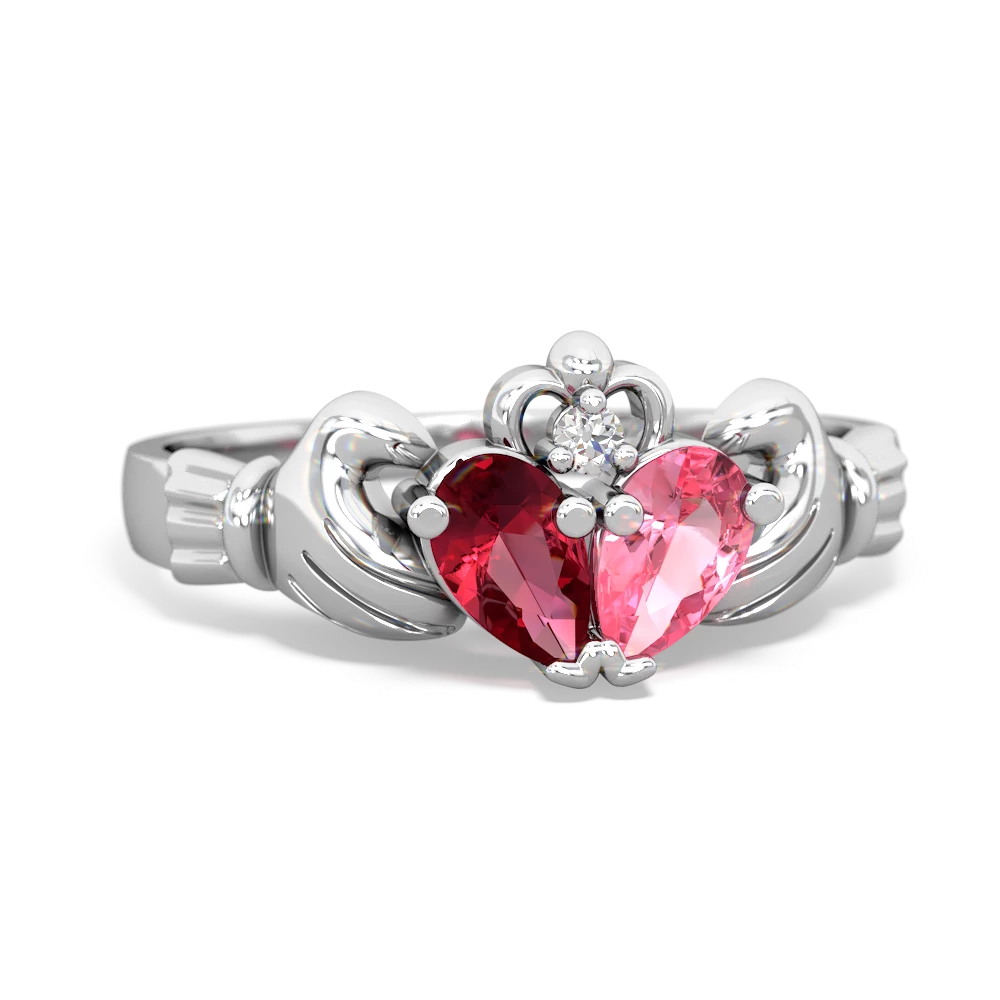 Lab Ruby 'Our Heart' Claddagh 14K White Gold ring R2388