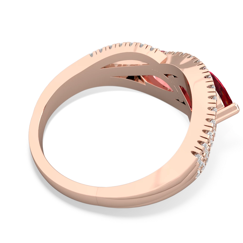 Lab Ruby Diamond Rivers 14K Rose Gold ring R3070