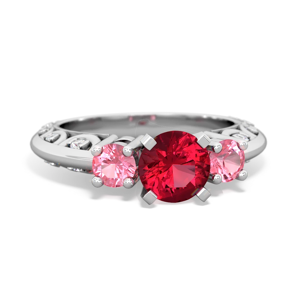 Lab Ruby Art Deco Eternal Embrace Engagement 14K White Gold ring C2003