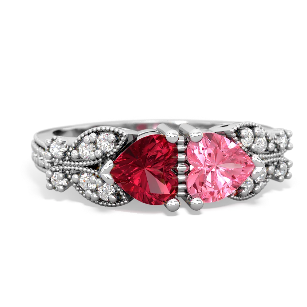 Lab Ruby Diamond Butterflies 14K White Gold ring R5601