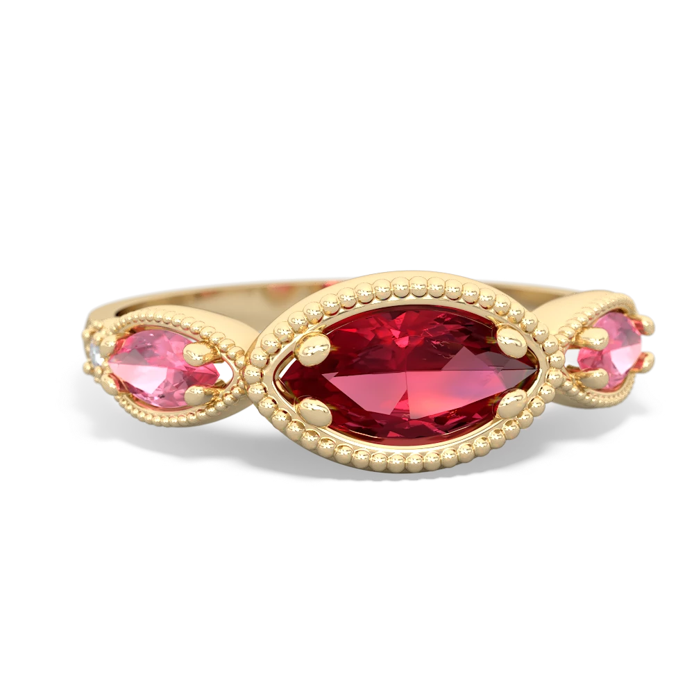 Lab Ruby Milgrain Marquise 14K Yellow Gold ring R5700