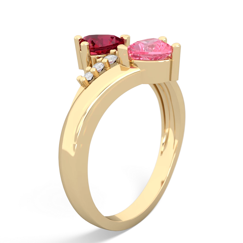 Lab Ruby Heart To Heart 14K Yellow Gold ring R2064