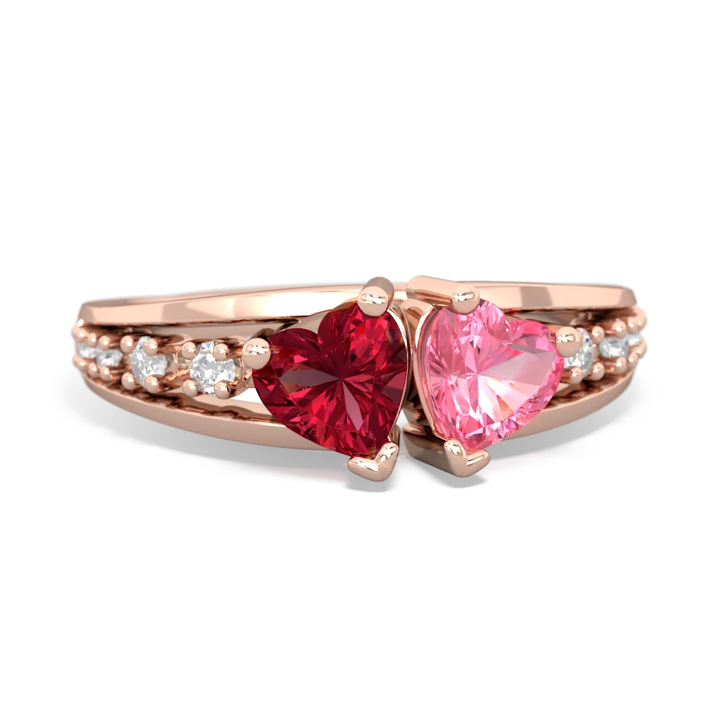 Lab Ruby Heart To Heart 14K Rose Gold ring R3342