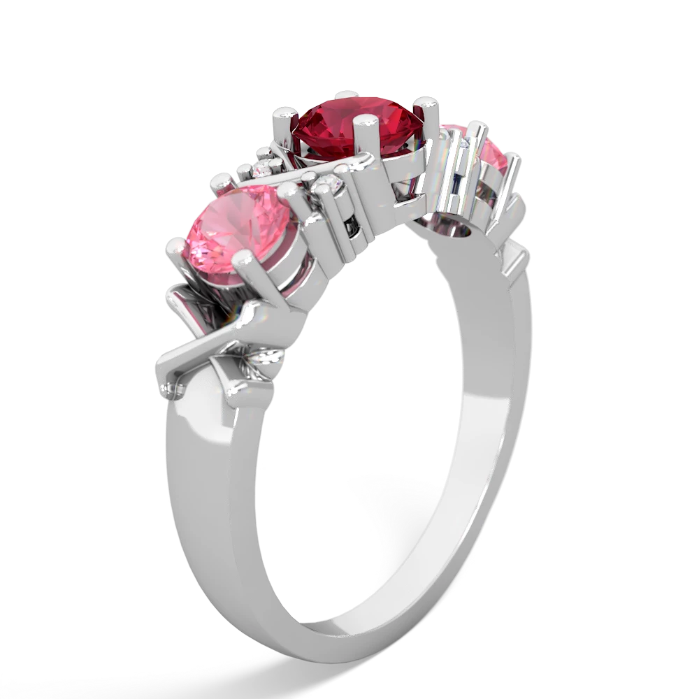 Lab Ruby Hugs And Kisses 14K White Gold ring R5016