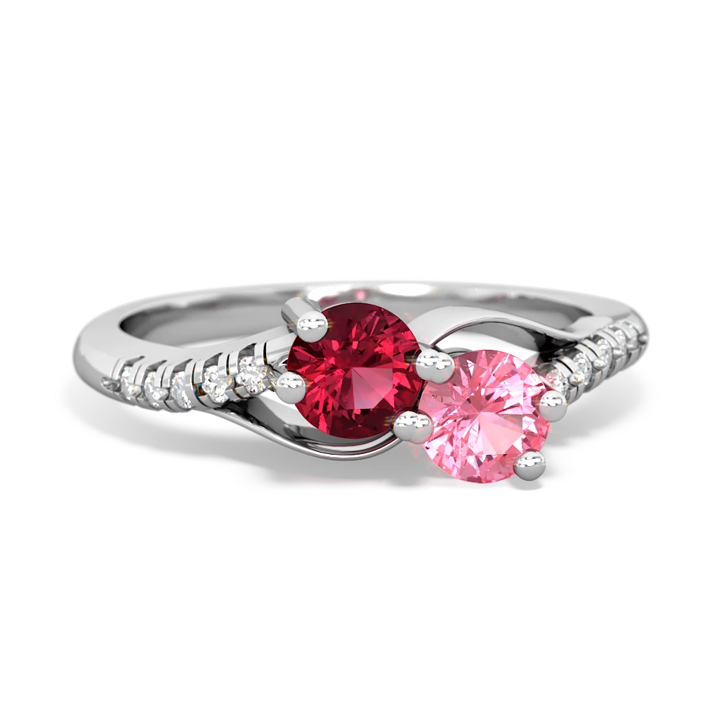 Lab Ruby Infinity Pave Two Stone 14K White Gold ring R5285