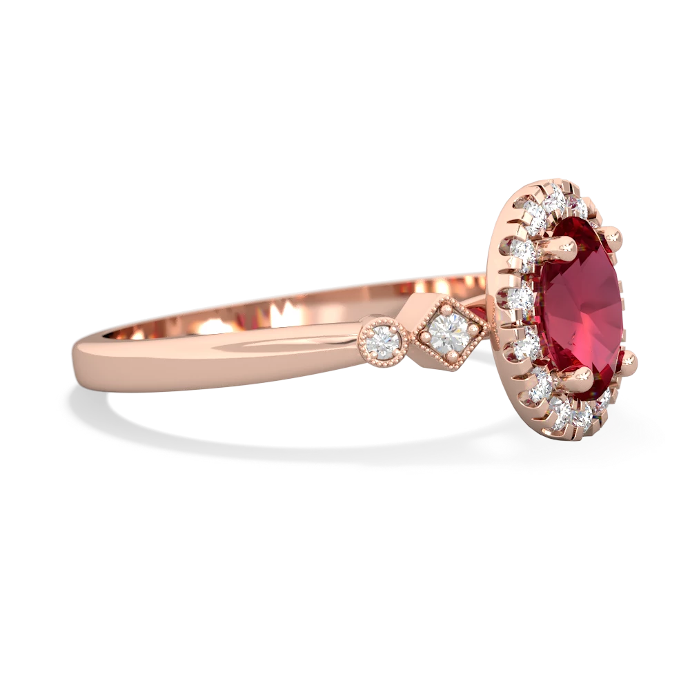 Lab Ruby Antique-Style Halo 14K Rose Gold ring R5720