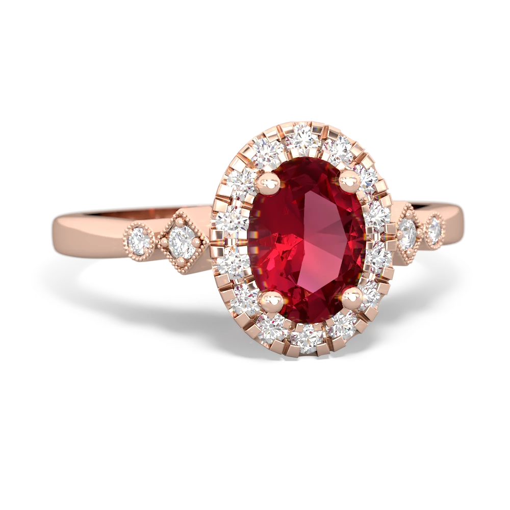 Lab Ruby Antique-Style Halo 14K Rose Gold ring R5720