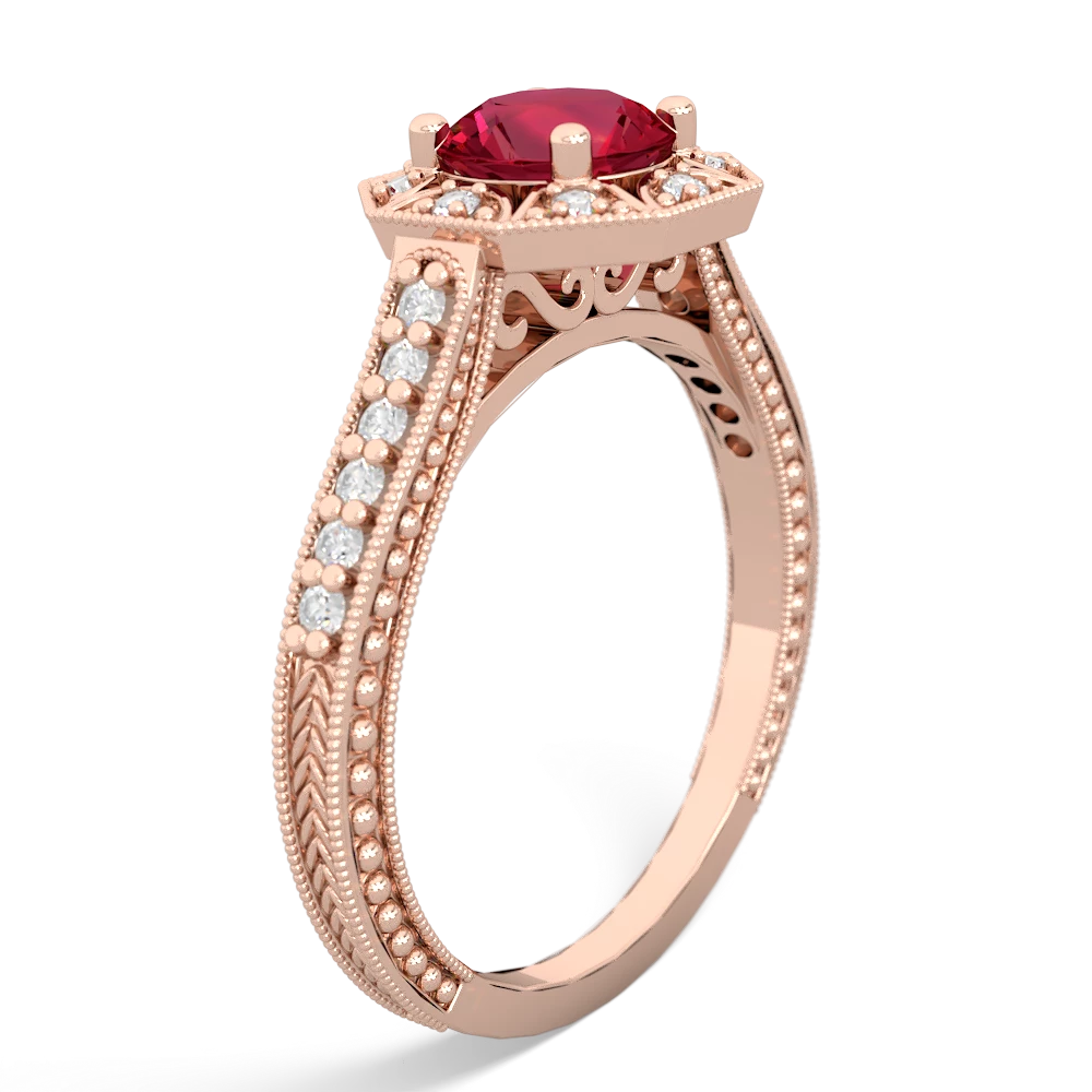 Lab Ruby Art-Deco Starburst 14K Rose Gold ring R5520