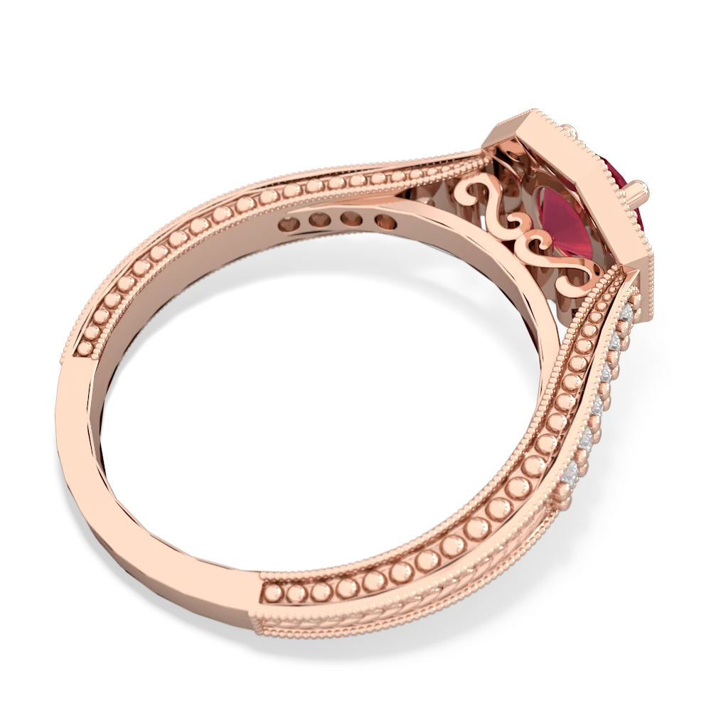 Lab Ruby Art-Deco Starburst 14K Rose Gold ring R5520