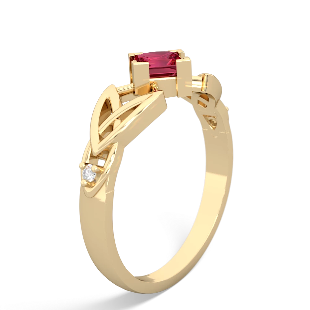 Lab Ruby Celtic Knot Princess 14K Yellow Gold ring R3349