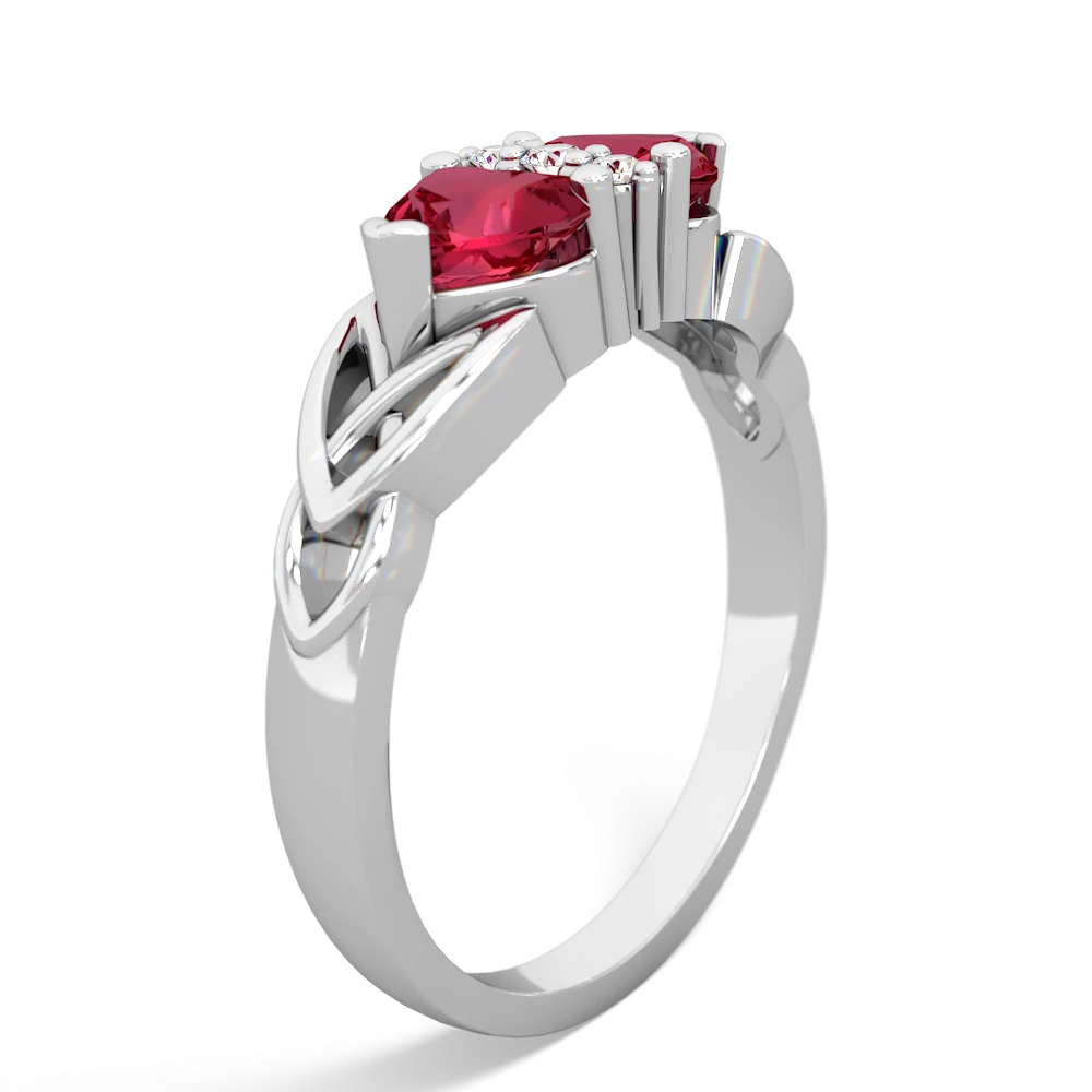 Lab Ruby Celtic Knot Double Heart 14K White Gold ring R5040