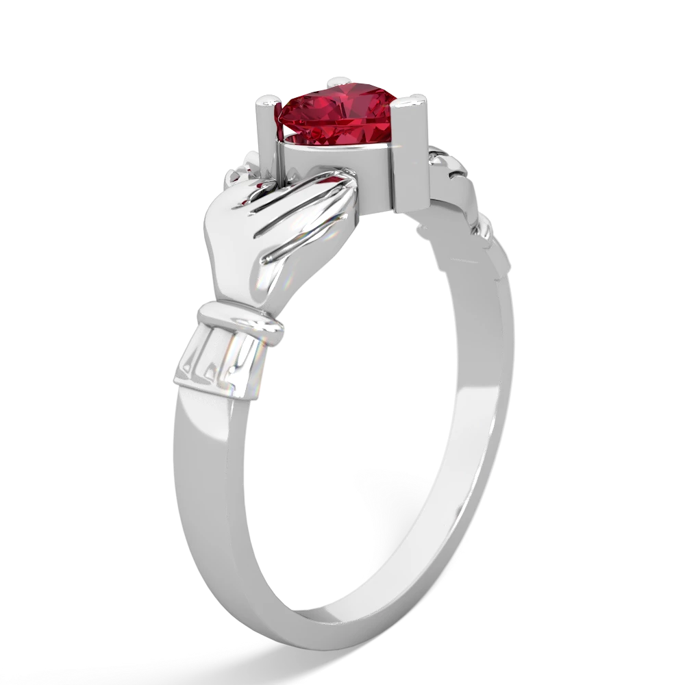 Lab Ruby Claddagh 14K White Gold ring R2370