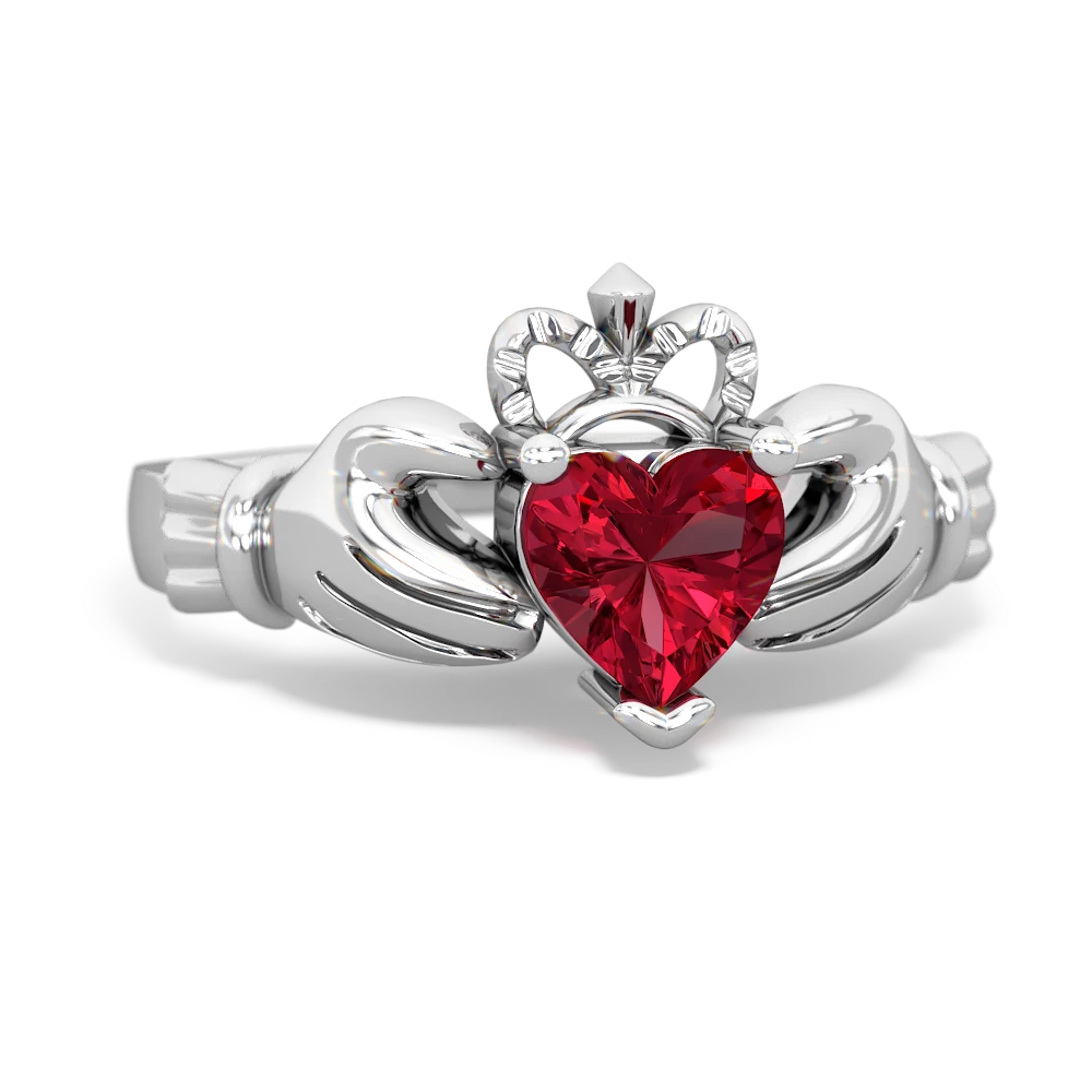 Lab Ruby Claddagh 14K White Gold ring R2370