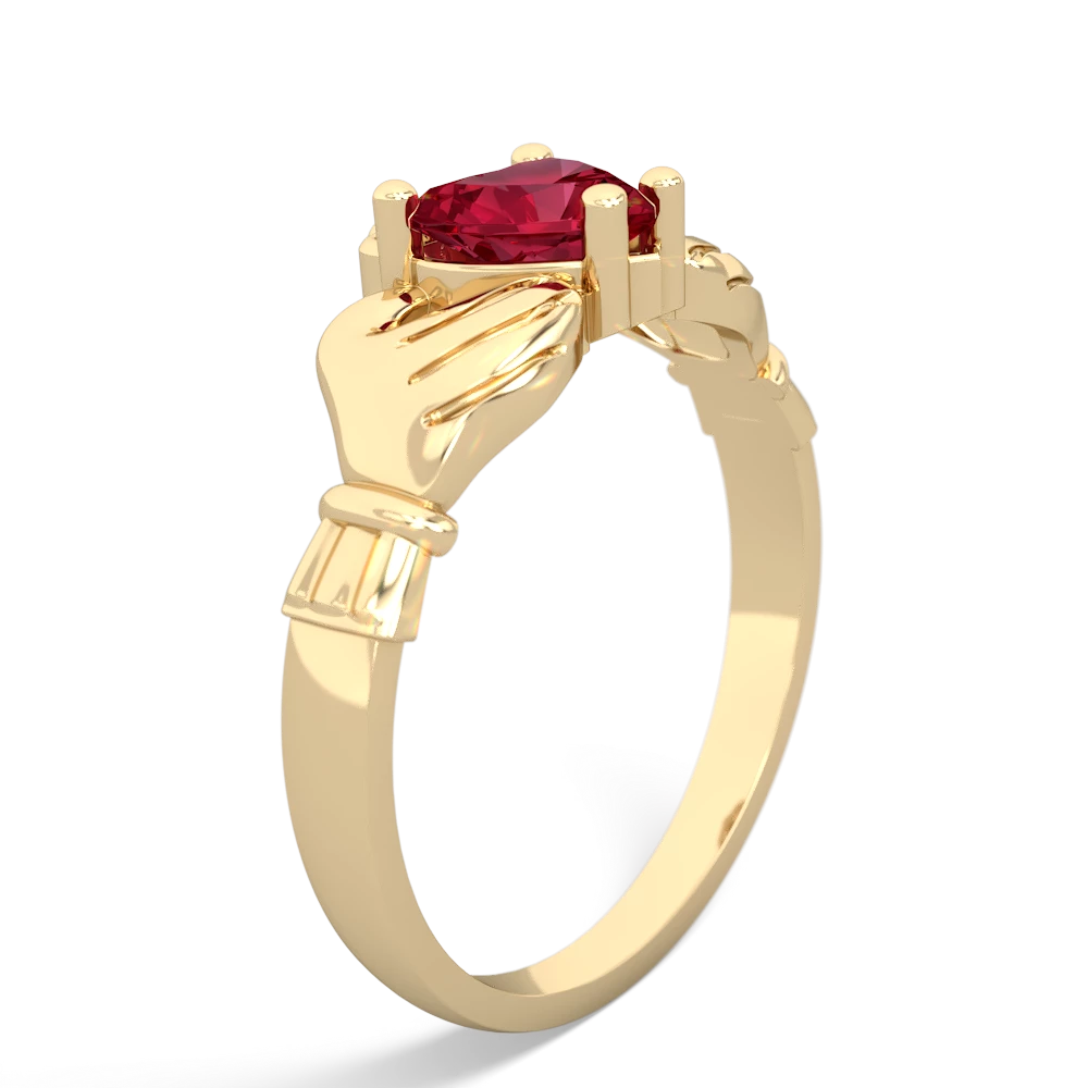 Lab Ruby Claddagh Diamond Crown 14K Yellow Gold ring R2372