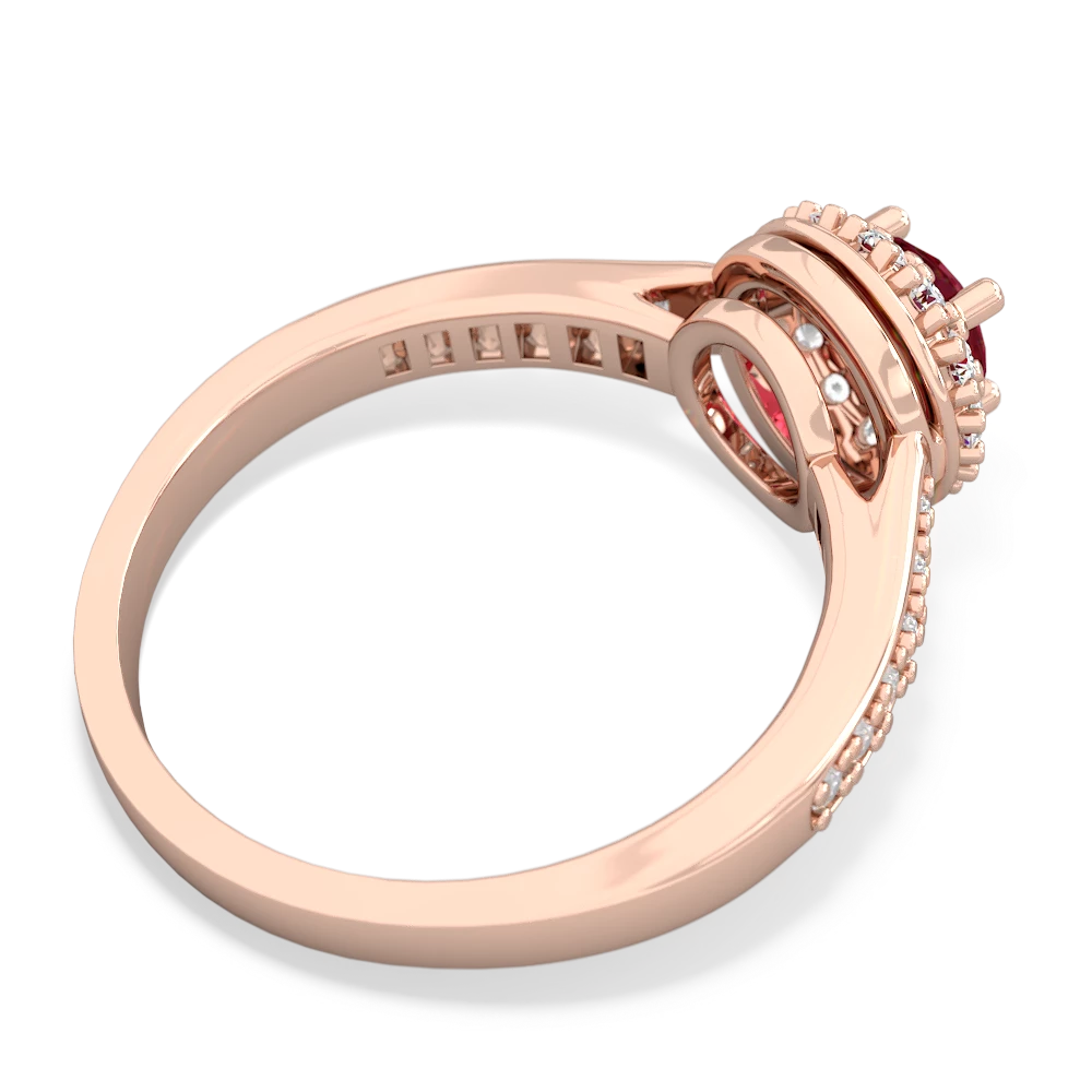 Lab Ruby Diamond Halo 14K Rose Gold ring R5370