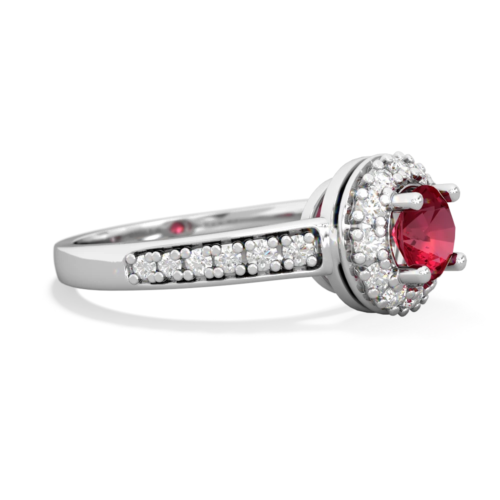 Lab Ruby Diamond Halo 14K White Gold ring R5370