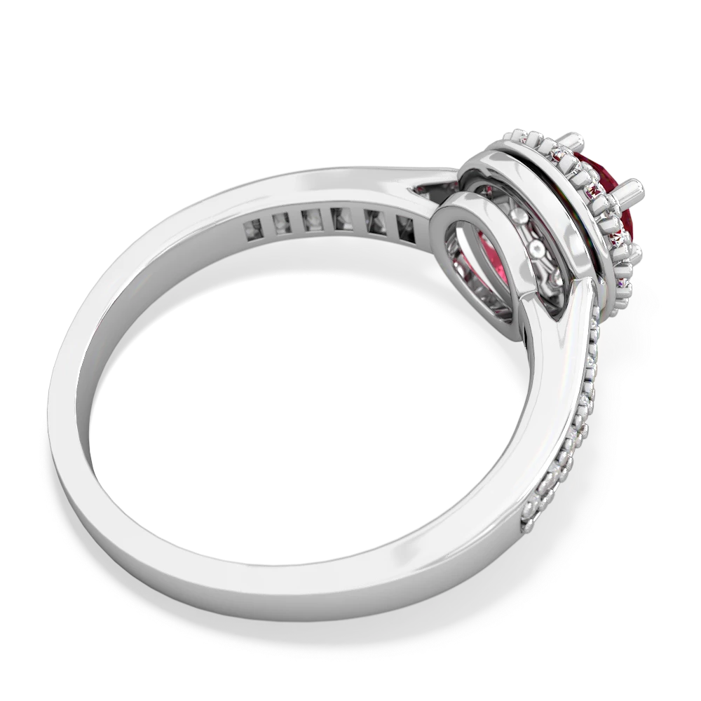 Lab Ruby Diamond Halo 14K White Gold ring R5370