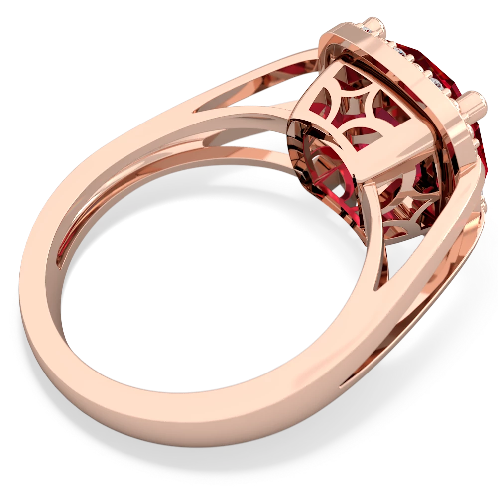 Lab Ruby Art Deco Cocktail 14K Rose Gold ring R2498