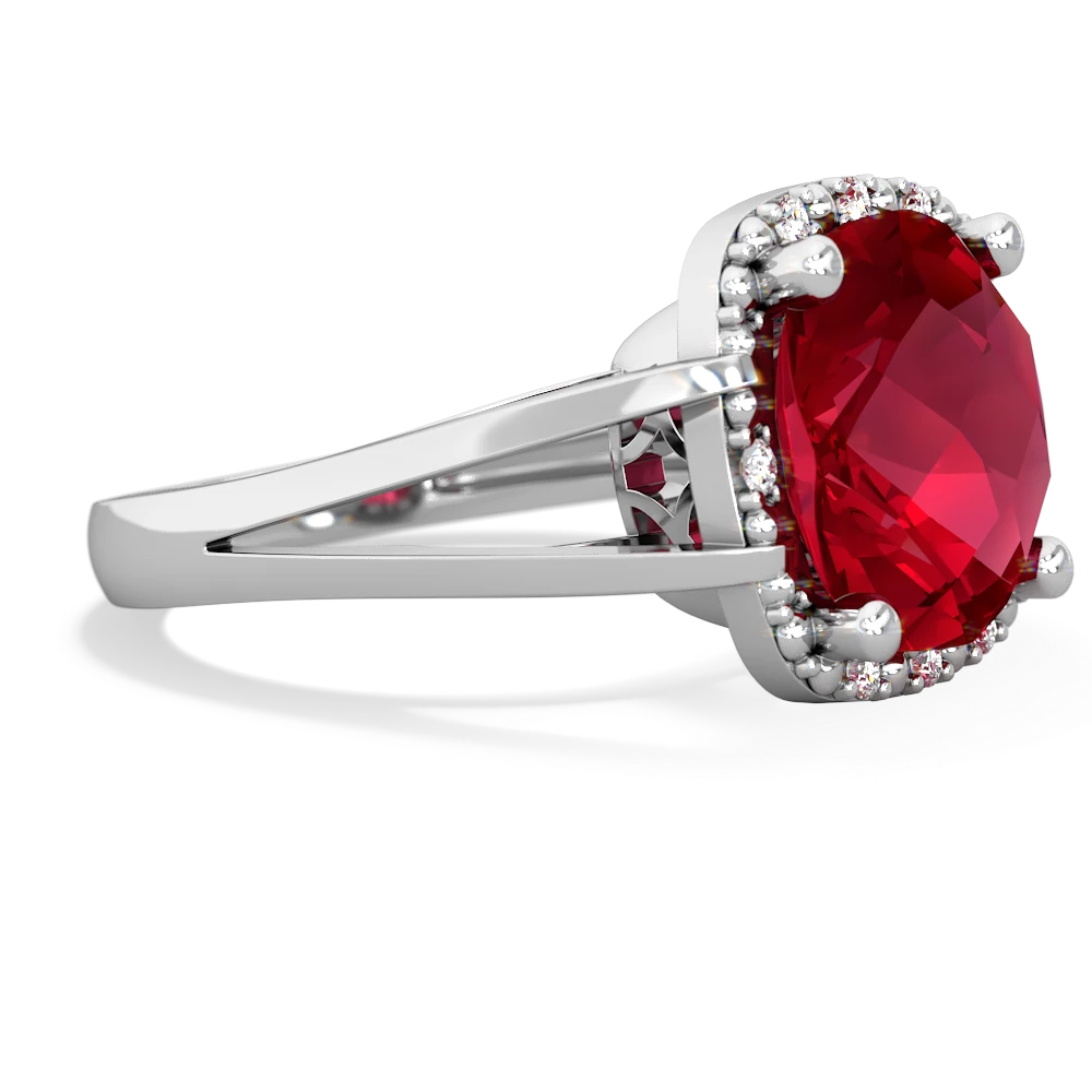 Lab Ruby Art Deco Cocktail 14K White Gold ring R2498