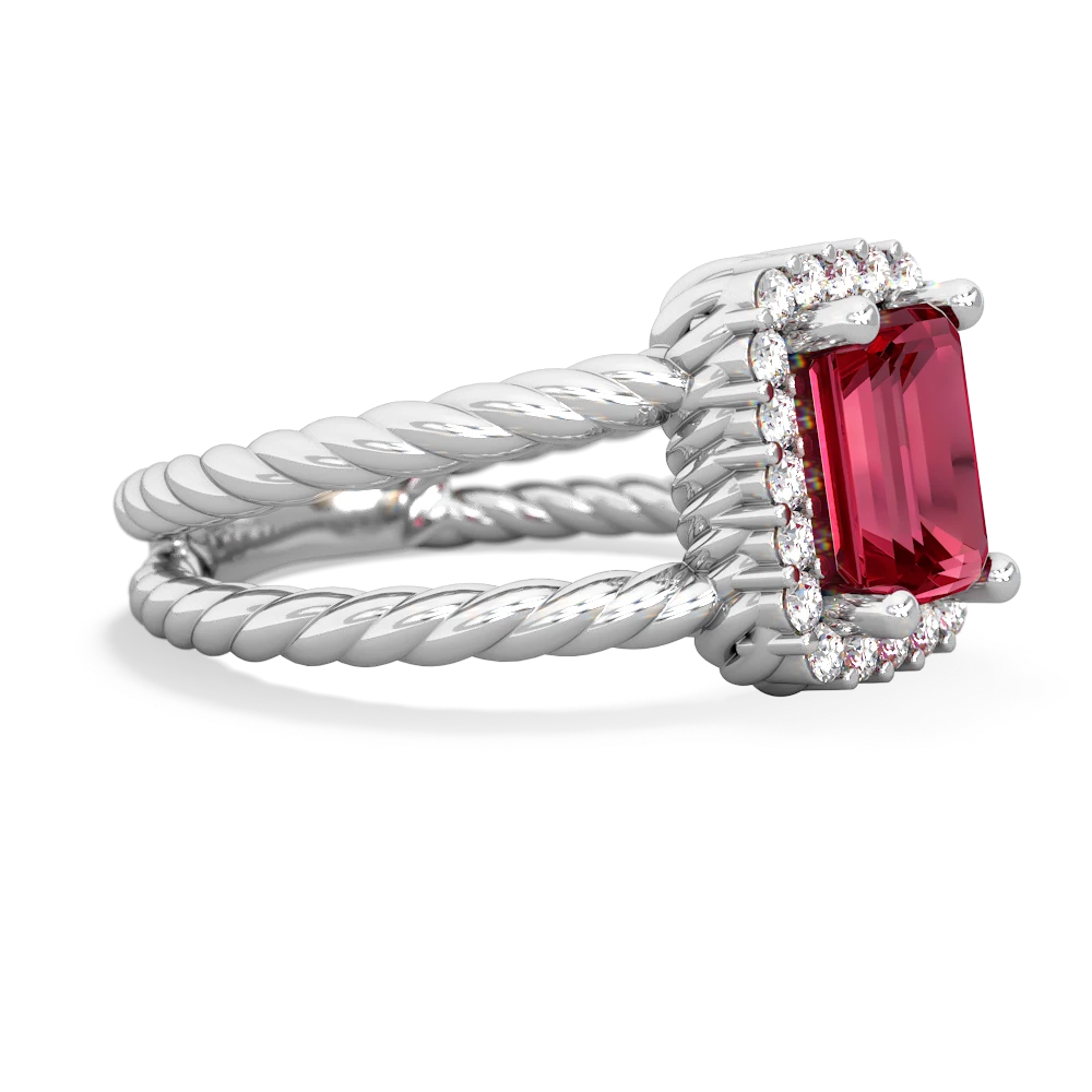 Lab Ruby Rope Split Band 14K White Gold ring R2628