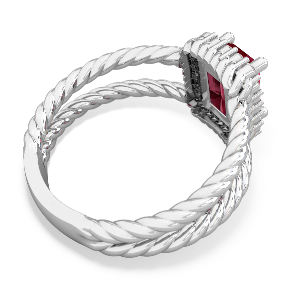 Lab Ruby Rope Split Band 14K White Gold ring R2628