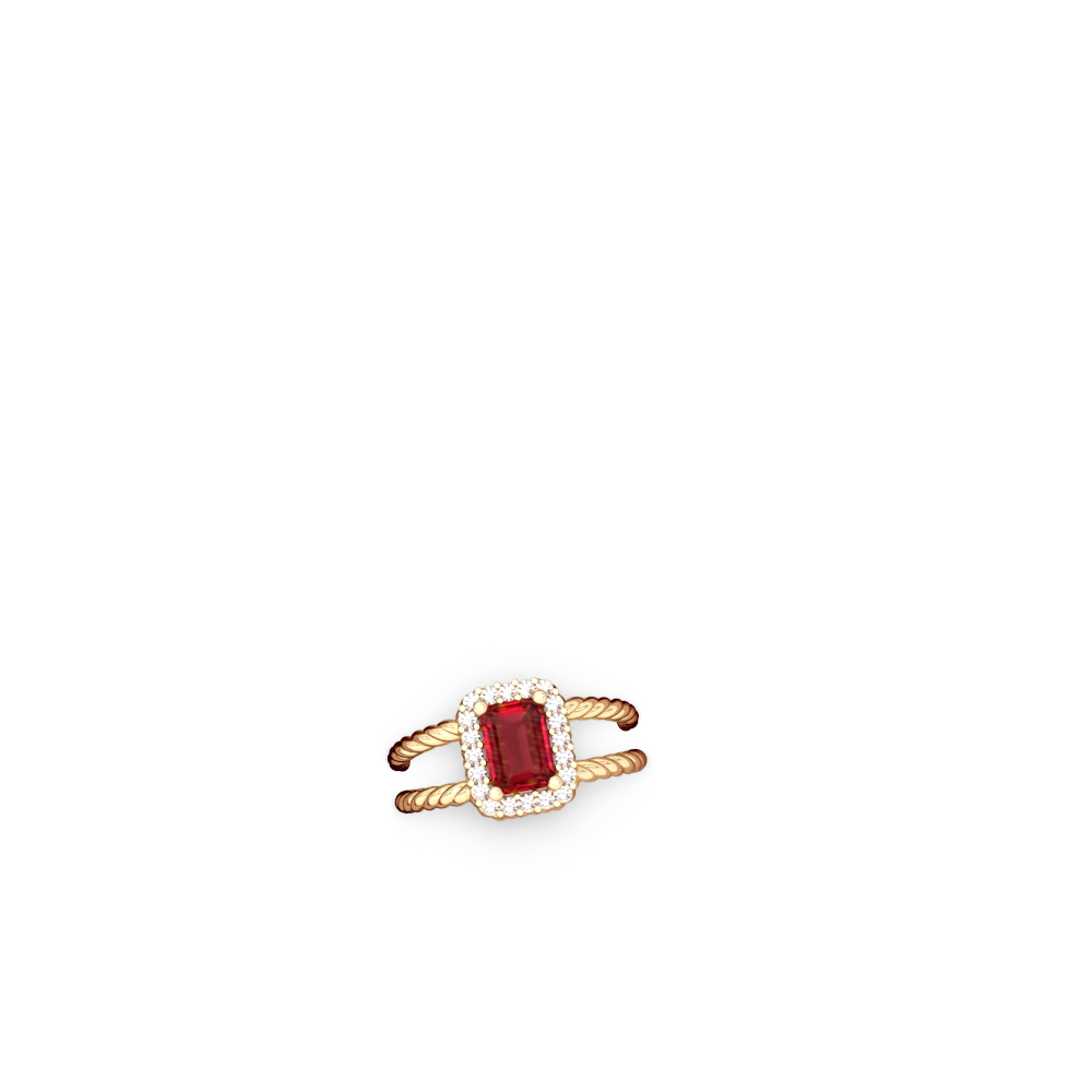 Lab Ruby Rope Split Band 14K Yellow Gold ring R2628